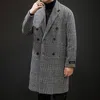 Men's Wool Blends Houndstooth Woolen Mid Long Coat Jacket Brand Winter Warm Elegant Clothing Stylish Casual Daily British Style Overcoat 230921