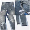 Мужские джинсы Синие пятнистые чернила Промытые расклешенные джинсовые брюки в стиле хип-хоп с граффити Рваные джинсы для мужчин Уличная одежда Vintage Wide 230922
