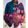 Mäns avslappnade skjortor hawaiian tropisk för mens 3d tryckt blommig långärmad blus strand semester camisa överdimensionerade toppar tees skjorta homme