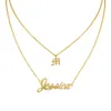 Personalisierte Halskette mit Namensabstand für Damen, modisches Geschenk, Geburtstag, personalisierbar, beliebiger Name, Schichten, Kettenanhänger, Halskette, Schmuck, Gold 278L