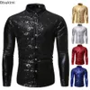 Men's Dress Shirts 2023 Shiny Gold Sequin Nightclub Shirt Brand Slim Fit Party Wedding Glitter Men Stage Singer Prom Costume 230921