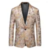 Abiti da uomo Primavera Autunno Uomo Stilista Dobby Floreale Blazer con un bottone Cappotto Autunno Uomo Casual Slim Bling Jacquard Blazer di fiori