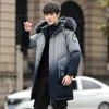 Mens Down Parkas Winter MidLength Hooded White Duck Jacket Fur Collar Streetwear Youth Puffer Parka Thick Outdoor Warm Long Coat 230921