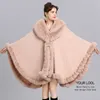 Kobiety FUD FUAX ELEGANT V LAPEL REX Rabbit Coat Cape Winter Women Big Long Shawl Full Trint Cloak Overcoat Parma 2023 230922