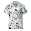 Men's Casual Shirts Spaper Artwork Shirt Vintage Black White Beach Loose Hawaii Streetwear Blouses Short Sleeve Oversized Clothing