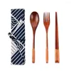 Dinnerware Sets Tableware Portable Cutter Bamboo Flatware With Bags Wooden Cutlery Reusable