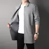 Men's Sweaters High Grade Solid Color Knitted Cardigan Windbreaker Business Fashion Korean Classic Casual Long Coat Wear 230921