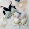 BRAS SETS HOT SALE Kvinnor Sexig rosa lolita -stil BH -set Romantiska spetsbroderier Blommor Underkläder vadderad Push Up Brassiere och trosor Q230922