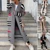 Kadın Sweaters Düğmeleri Tees Sonbahar Kış Kış Örgü Kadınlar Striped Patchwork 2023 Zarif Gevşek Uzun Dış Giyim Maxi Y2K Sweater Ceket Yumuşak Ceket 230922