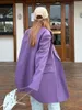 Manteau Faux cuir mi-long violet pour femme, veste en PU souple, Vintage, haut de gamme, décontracté, style occidental, défilé de mode, automne 2023