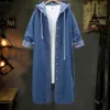 Giacca da donna in misto denim a maniche lunghe con cappuccio allentato Cappotto da donna Cardigan lungo monopetto alla caviglia Frangivento Outwear Streetwear 230922