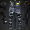 Mens Jeans Biker Homens Escuro Azul Stretch Slim Fit Rasgado Angustiado Streetwear Denim Calças Casuais Retro Homem Calças Hiphop Jean Homme 230922