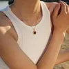 Ожерелья с подвесками, минималистское нежное водонепроницаемое ожерелье из нержавеющей стали с PVD-покрытием из 18-каратного золота, женское ожерелье с красным сердечком и инкрустацией цирконием