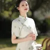 Ethnische Kleidung im chinesischen Stil, nationaler Mandarin-Kragen, Cheongsam, Vintage-Kostümkleid, elegantes Damen-Qipao mit Blumenstickerei