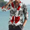 Camicie Casual da uomo Camicia stampata rosa 3D Bottone bavero Manica lunga per uomo Moda vintage Abiti maschili Streetwear Top di lusso