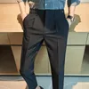 Mäns kostymer 2024 Summer Men Business Dress Pants Ankle Längd Casual Slim Office Social kostym Streetwear Wedding Trousers Costume Homme