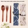 Dinnerware Sets Tableware Portable Cutter Bamboo Flatware With Bags Wooden Cutlery Reusable