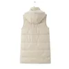 Women's Vests Autumn/Winter Sleeveless Jacket Hooded Mid Length PU Leather Vest Waterproof Long Puffer Coat Outerwear