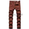 Mäns jeans Men's Brown Solid Color Fashion Jeans 2022 Slim Stretch Pencil Pants Business Casual Classic Trousers mångsidiga varumärkesbyxor J230922