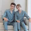 Women's Sleepwear Ice Silk Satin Pajamas Suits 2PCS Femme Pyjamas Sets Spring Summer Nightwear Cardigan Male Pijamas Couple Home Wear