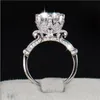 Luxe Echte 100% 925 Sterling Zilveren Lotusbloem Ring Ronde 3ct Gesimuleerde Diamant Platina Bruiloft Fing voor Vrouwen 925 Sieraden Groothandel