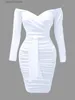 Базовые повседневные платья LW SXY размера плюс с открытыми плечами и рюшами облегающее платье для женщин без бретелек однотонные платья до колена с длинным рукавом на шнуровке T230922