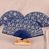 Party Favor 200pcs Wedding Favors Gift Printing Flower Blue Cloth Folding Hand Craft Fan Classical Chinese Gifts