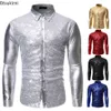 Men's Dress Shirts 2023 Shiny Gold Sequin Nightclub Shirt Brand Slim Fit Party Wedding Glitter Men Stage Singer Prom Costume 230921