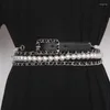 Bälten Kvinnor Runway Fashion Pearl Chain Pu Leather Cummerbunds Female Dress Corsets Waistband Decoration smal bälte TB1727