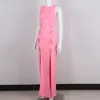 Maxi longue femmes dame sexy découpe rose robes de pansement style de rue concepteur modèle fête paris spectacle robe de piste CJ5530