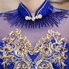 Roupas étnicas Azul Chinês Noiva Vestido de Casamento Vestido Grande Tamanho 3XL Lace Cheongsam Lantejoulas Floral Qipao Tradicional Mandarim Collar