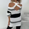 Women's Sweaters Sweater Woman 2023 Autumn/winter Halter Off Shoulder Sexy Knit Striped Lantern Sleeve Women Drop MMYG2317