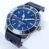 Nytt Superocean Heritage 46mm A17320 Blue Dial Mens Mechanical Automatic Watch Rubber Mens Sport Wrist Watches235d