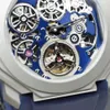 Nouveau 42mm Octo Finissimo Tourbillon 103188 Boîtier en acier titane Cadran squelette bleu Montre automatique pour homme Bracelet en cuir bleu Montres TWBV Timezonewatch Z04b