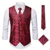 Men's Vests 3Pcs Formal Business Suit Vest Coat Vintage Print Royal Purple Wedding Casual Waistcoat Man Clothing With Tie For Men