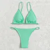 Women's Swimwear 2 Pcs/Set Beach Bikini Set Rhinestone Decor Three-point Exposed Solid Color Adjustable Straps Swimming Low-cut High Waist