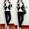 Women's Two Piece Pants 2 Pcs/Set Ladies Sweater Set Geometric Print High Collar Women Knit Suit Ankle-banded Casual Fall Trousers