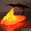 Objets décoratifs Figurines 3D décor de chambre impression LED lampes de glace Dragon de feu maison bureau lampe rechargeable cadeau pour enfants famille Dheea