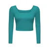 LU-3008 Slimming long sleeve square neck sports fitness top women's tight solid color short casual yoga dress with chest pad