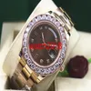 Luxury Watch Day&Date 118205 Mens Everose Gold Chocolate Diamond & Ruby 41MM Bigger Diamonds Watchs Automatic Sapphire Luminous Me2036