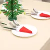 Décorations de Noël, Chapeau de Noël, chapeau non tissé, Chapeau de Noël Couvre-couteau et fourchette, Décoration de bouteille de vin de Noël BH8624