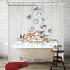 Shower Curtains Cats and Dogs Shower Curtain Raining Cartoon Corgi Cute Animal Hilarious Pet Playing Water Polyester Waterproof Bathroom Curtain 230922