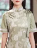 Vêtements ethniques Rétro Style Chinois Col Mandarin Satin Dentelle Qipao Moderne Manches Courtes Haute Split Cheongsam