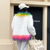 Women Fur Faux Rainbow Furry Kurtka dla Lady Autumn Winter Gruste ciepły płaszcz Kobiety moda odzieży wierzchnia puszysta kardigan Jaqueta feminina 230922