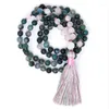 ペンダントネックレスヒーリングスピリチュアリティローズQ-UARTE MOSS A-GATE MALA PRAYANE BEADS TASSELネックレスノット108ヨガジュエリー