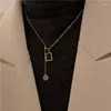 Ketten Uilz Retro Grüne Quadratische Form Zirkonia Halsketten Für Frauen Mädchen Edelstahl Zystal Geometrische Kette Choker Sommer Schmuck