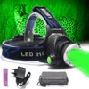 Lâmpadas de cabeça verde led farol zoom cabeça lâmpada 3 modos acampamento ao ar livre pesca caça farol potência por 18650 bateria hkd230922