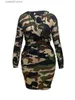 Vestidos casuais básicos LW Plus Size Camo Print Side Pocket Cargo Dress T230922