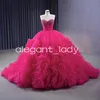 Vestidos de quinceañera de princesa rosa fucsia, falda con volantes, corsé de perlas, Top, vestidos de baile de máscaras, 15anos