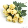 Christmas Decorations Blue Rose Artificial Beautiful Flowers for Home Wedding Roses Decoration Yellow Flower Bouquet Decoration R230922